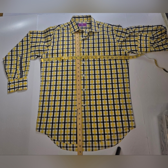Men's Lorenzo Uomo dress Shirt. Italian made, 15.5 collar, yellow/black check - Picture 4 of 8